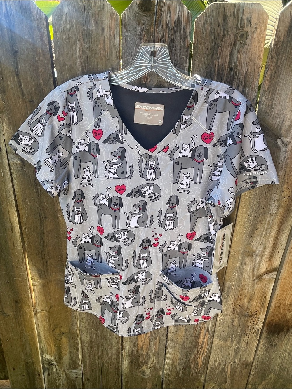 NWT-Skechers Barco Dog Cat Print Scrub Top Sz. S